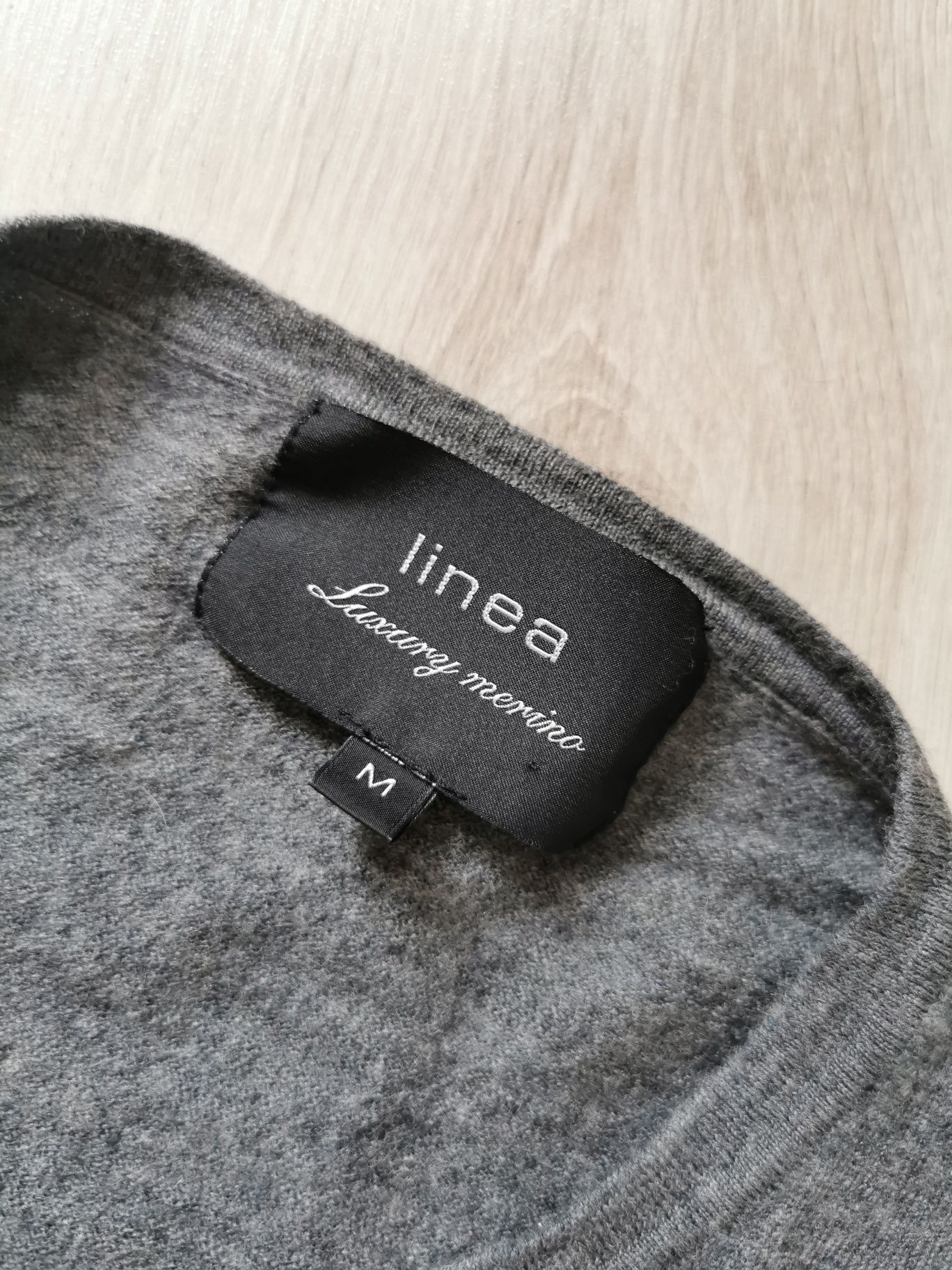 Linea wełniany cienki sweter szary / longsleeve Basic 100% wełna merin