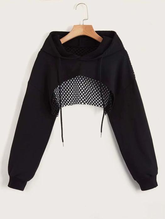 Krótka bluza z kapturem i siatką streetwear HIP HOP - L