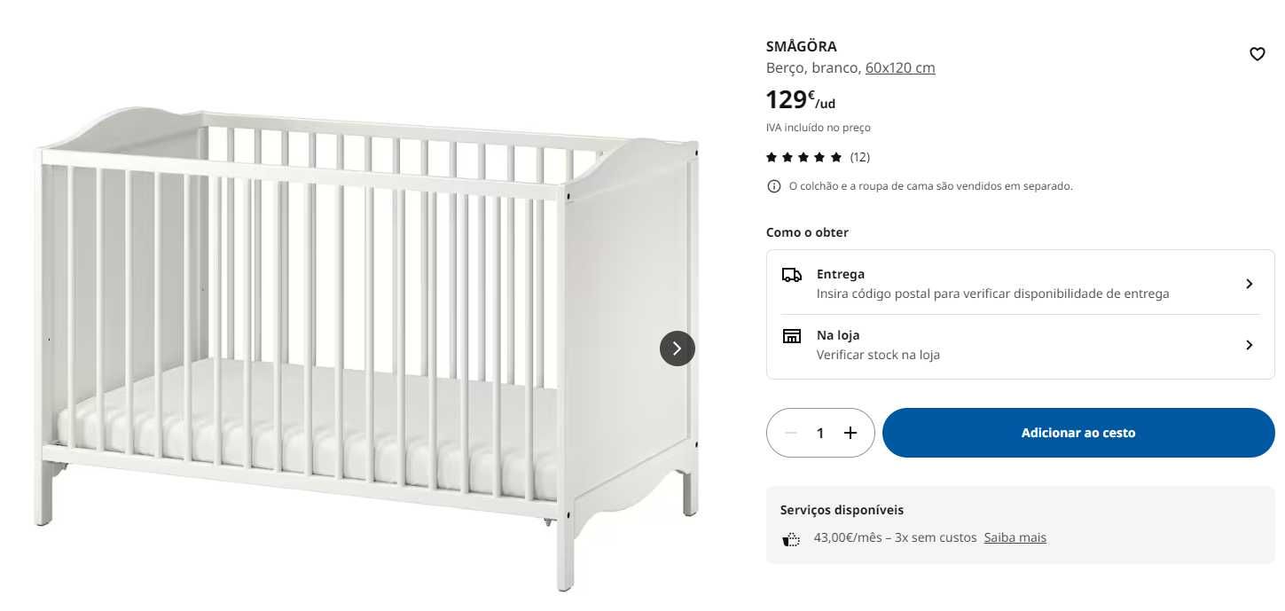 Berço com colchão novo nunca usado