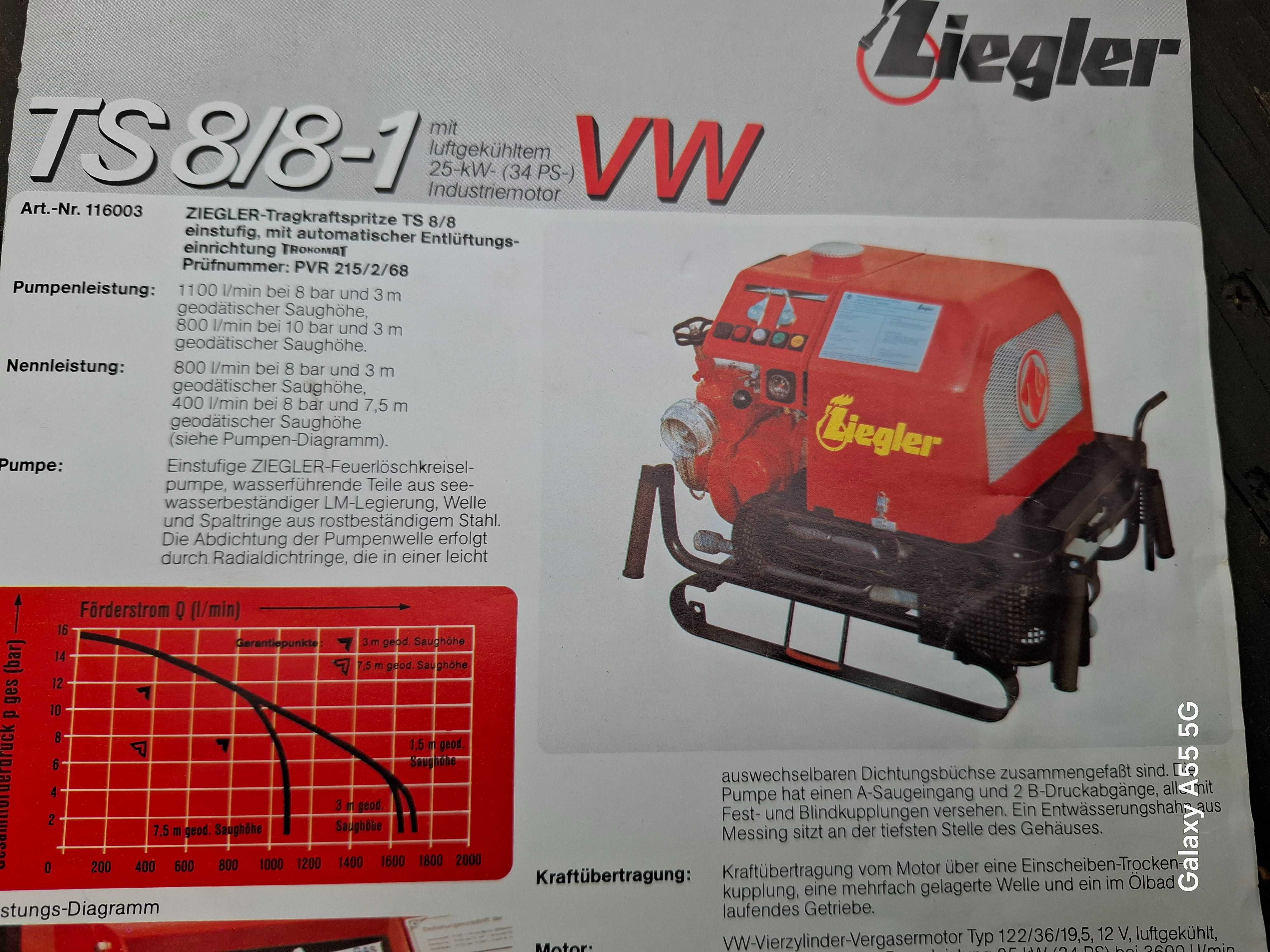 Motopompa Pompa Strażacka ZIEGLER Nawadnianie Deszczownia 800L/8bar