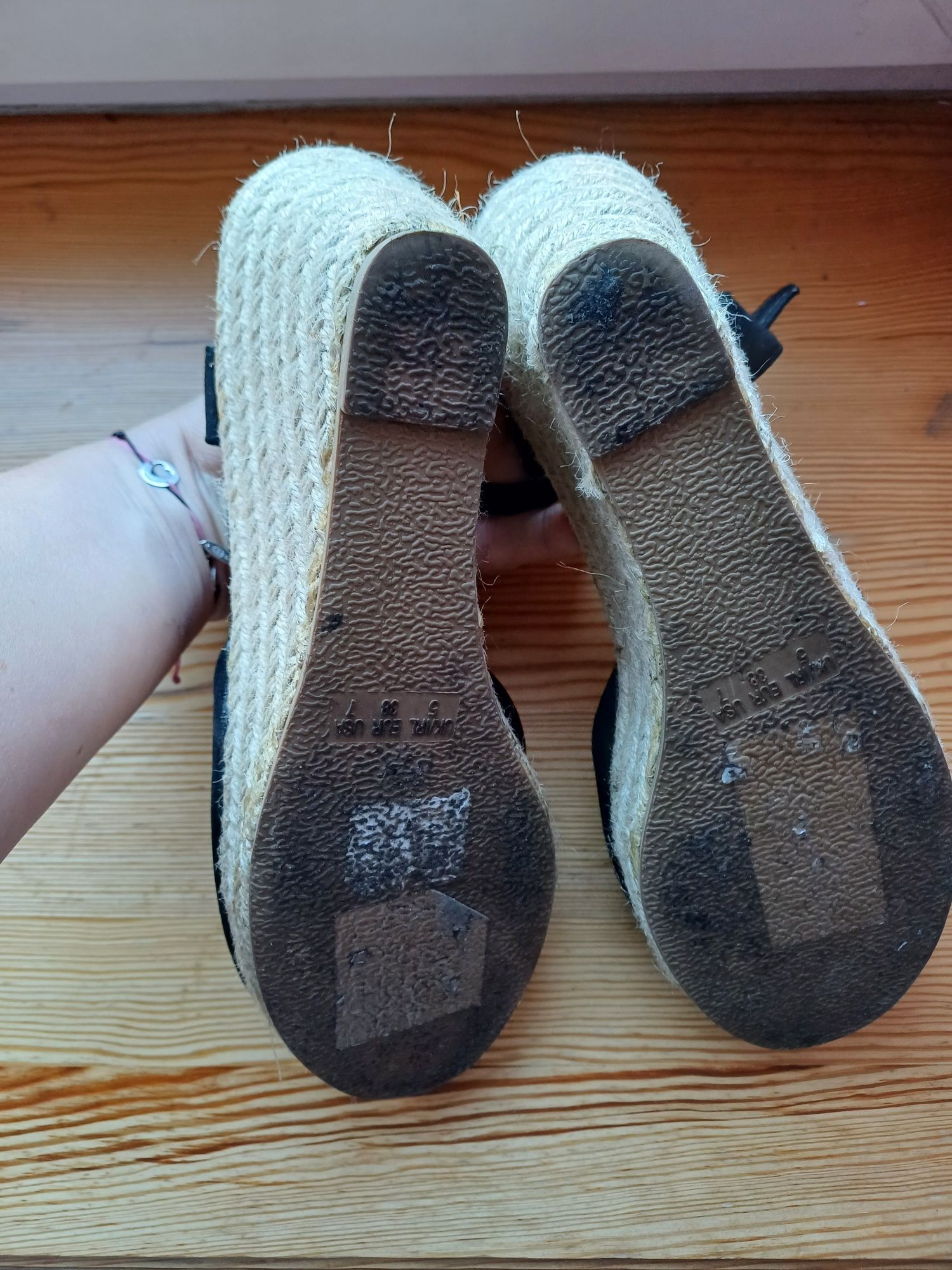Sandały espadryle 38 czarne damskie buty na obcasie lato