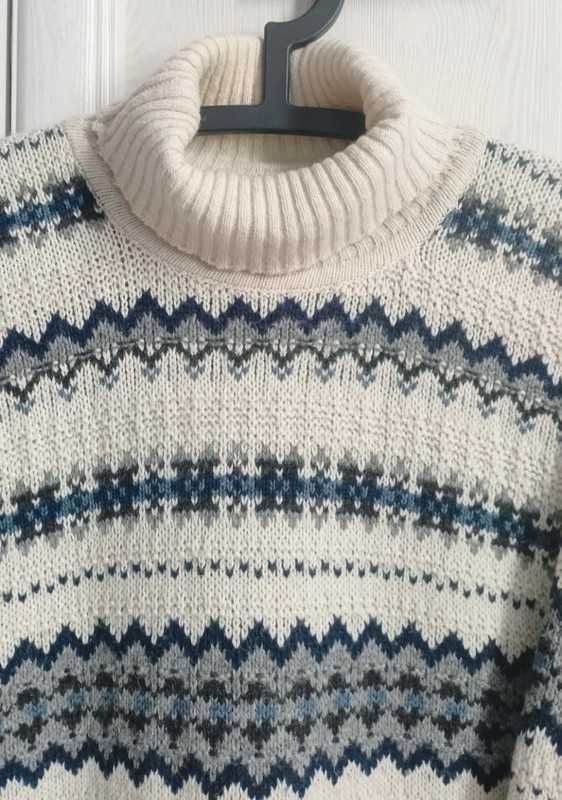 Oversize vintage wełniany sweter golf porządny ciepły całoroczny