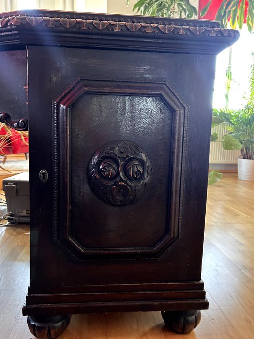 Biblioteka i biurko (zestaw) - antyki z duszą, lite drewno, rzeźbienia