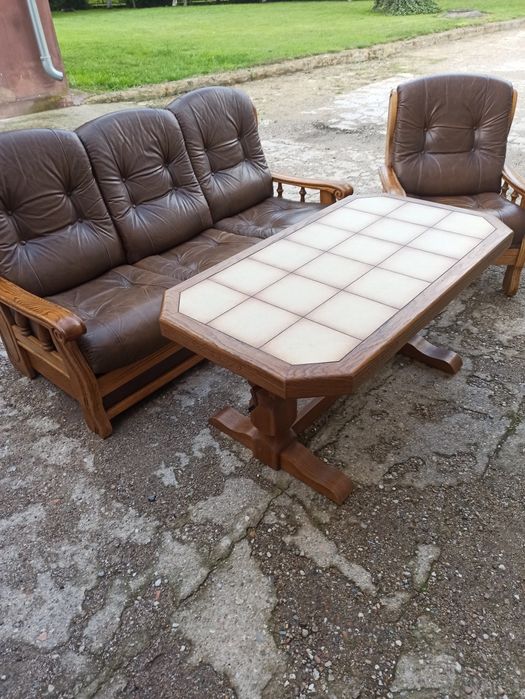 SOFA z funkcjia spania, skórzana - komplet