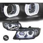 R014101C1 FARÓIS XENON BMW E90 E91 05-08 ANGEL EYES U LED 3D FUNDO PRETO