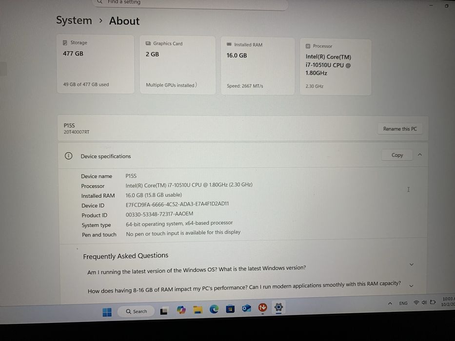 Lenovo Ноутбук ThinkPad P15s