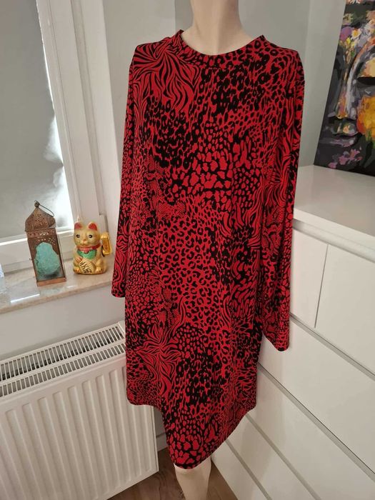 Wallis czarna czerwona sukienka animal print panterka zebra jesienna
