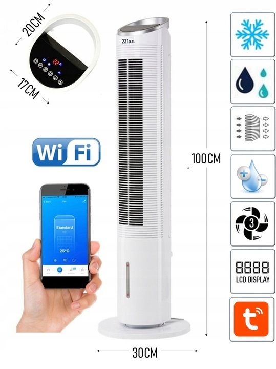 Wentylator Klimator Klimatyzer 60w Jonizacja Kolumnowy Smartfon Tuya W