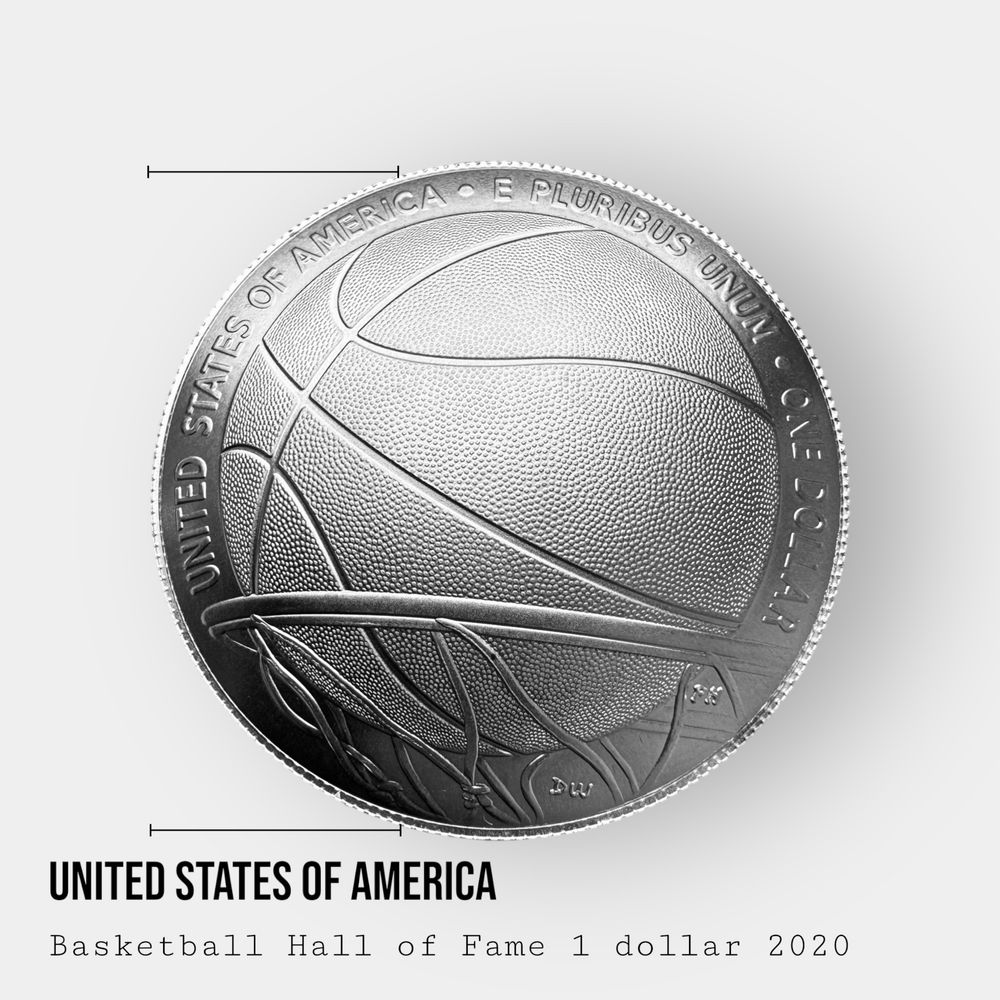 Срібна монета 1 долар 2020 | США 0.999 | Баскетбольний зал слави
