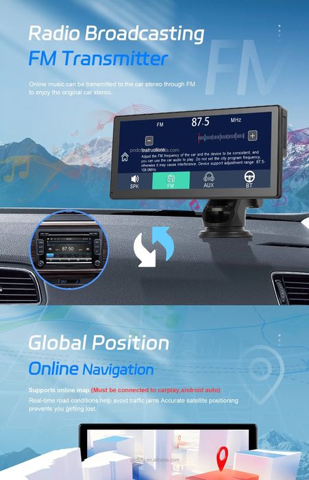 Autoradio portátil 9" CARPLAY Android Auto Cámara DVR rotativa 4K novo