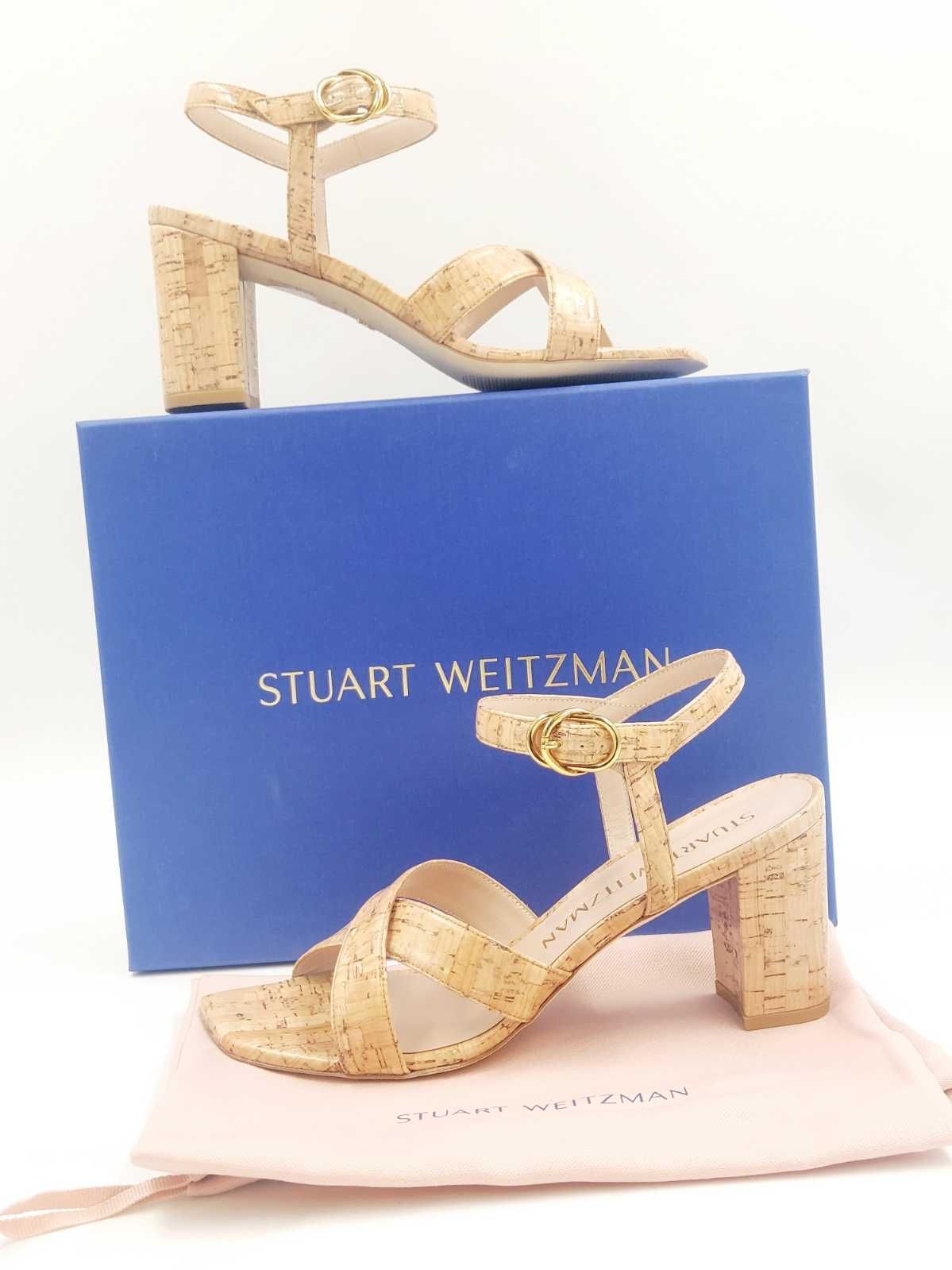 Sandały skórzane na obcasie korkowym Stuart Weitzman R.37  ST4L