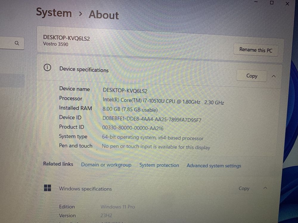 Ноутбук Dell Vostro 15 3000, i7-10th gen, 8 gb