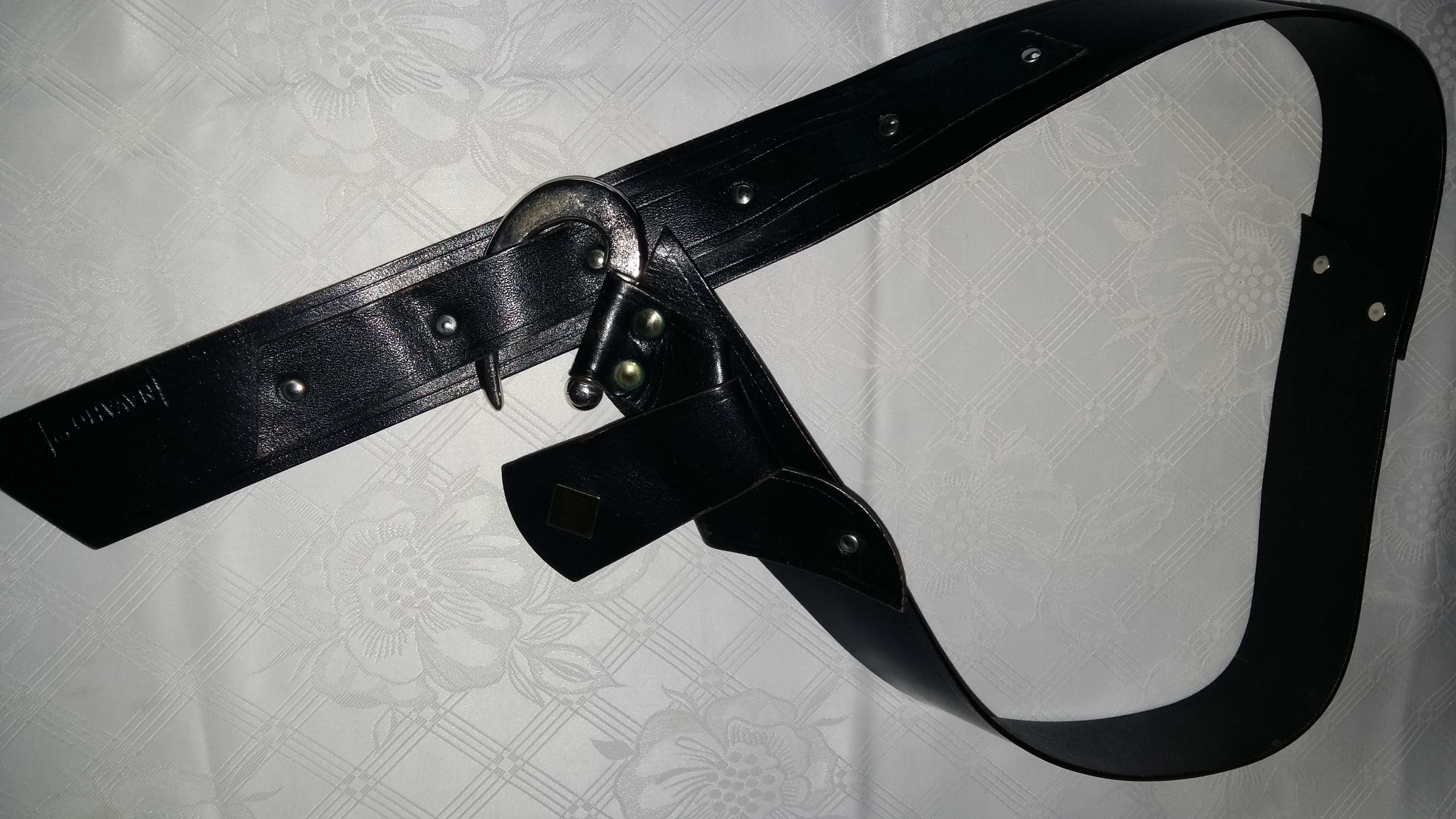 Skórzany czarny pasek damski (szer.5cm).Skóra licowa