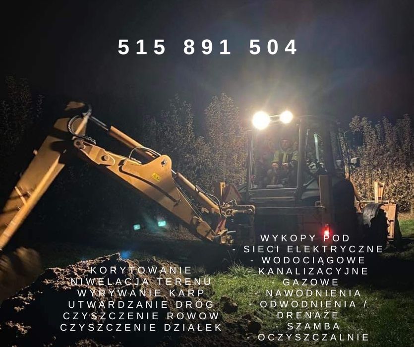 Usługi koparko ładowarką, minikoparka, wywrotka 3.5t,  prace ziemne