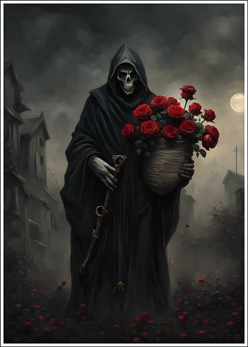 Plakat śmierć z kwiatami do salonu/ na prezent - 50x70cm