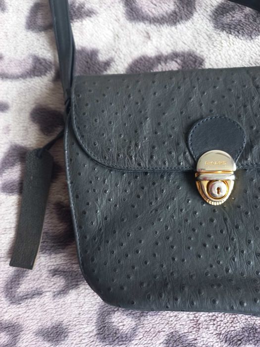 PICARD skóra granatowa mała torebka listonoszka vintage skóra strusia