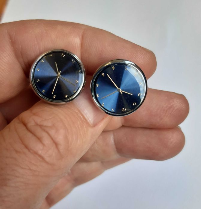 Spinki do mankietów zegarki srebrne niebieskie do koszuli