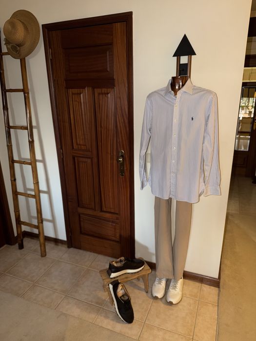 Camisa Ralph Lauren- Branca com riscas azuis - Slim fit - 39