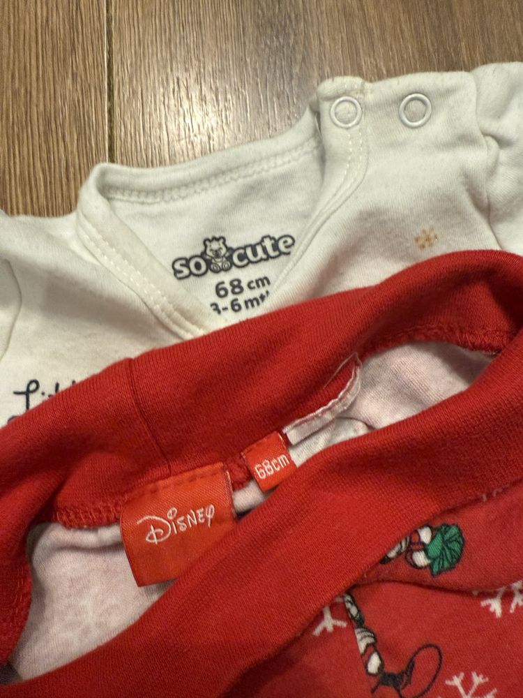 Zestaw świąteczny r. 68, body renifer i czerwone spodnie Disney