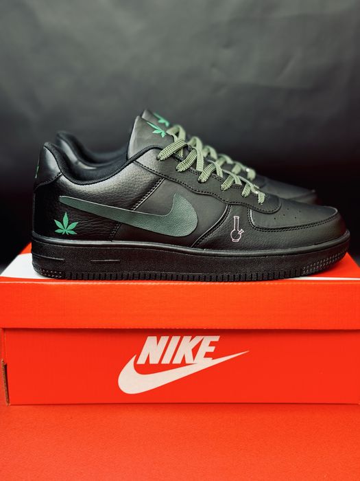 Nike Air Force 1 AFM-420 Black Edition с принтом марихуанны. Найк Форс