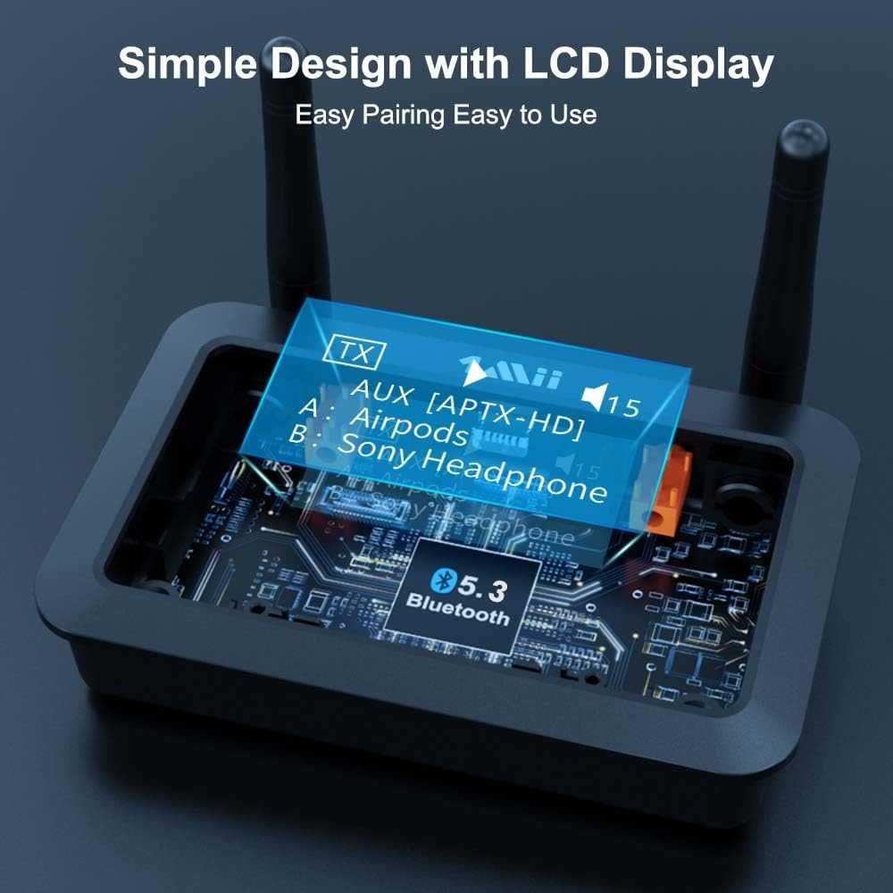 1Mii B03+ Bluetooth 5.0 Transmiter Nadajnik Odbiornik Bluetooth z LCD