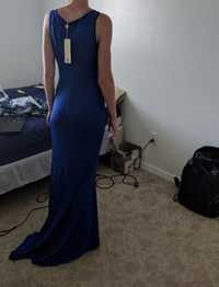 Suknia z trenem chabrowa niebieska S