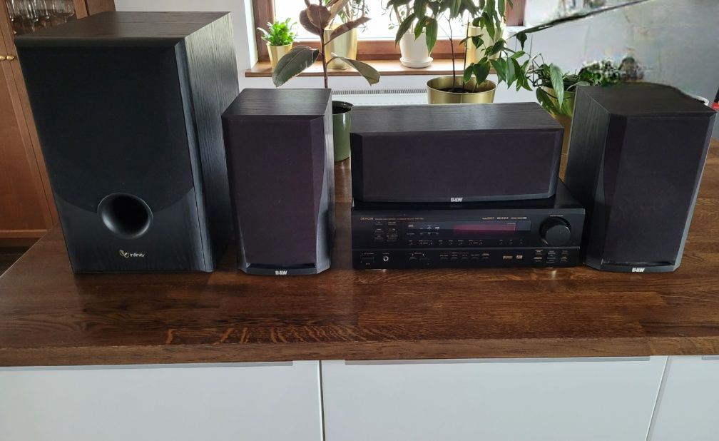 Kino domowe denon avr 1601 głośniki b&w dm302 aktywny subwoofer bowers