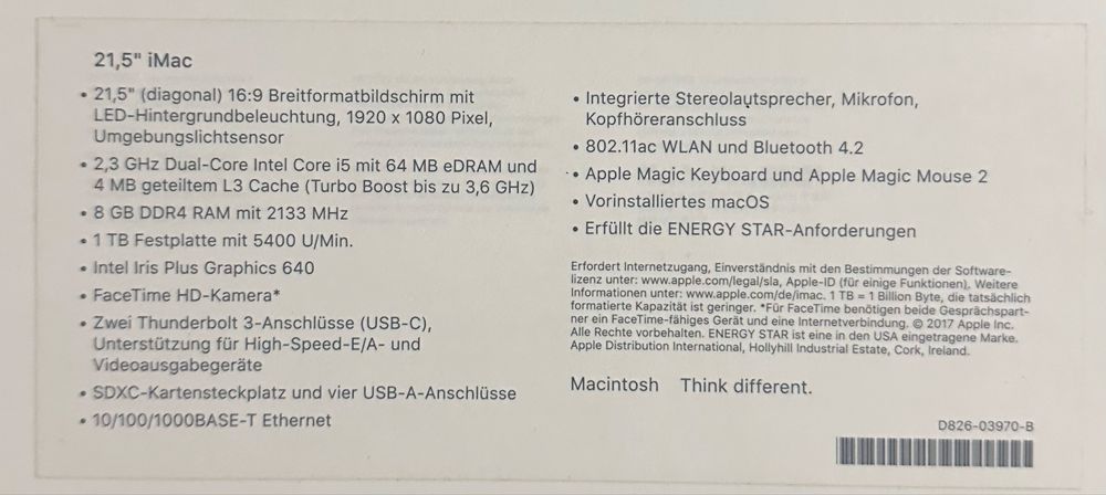 iMac 2017 21,5” 1tb 1080p