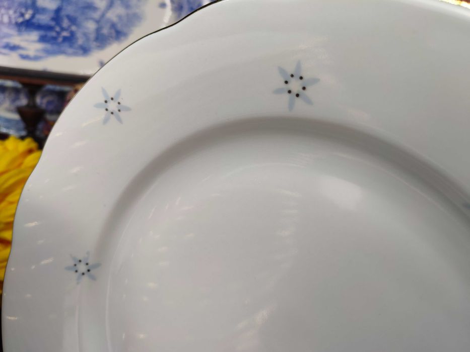 Złocone talerze obiadowe płaskie oraz głębokie - 8 + 9 sztuk - Colditz