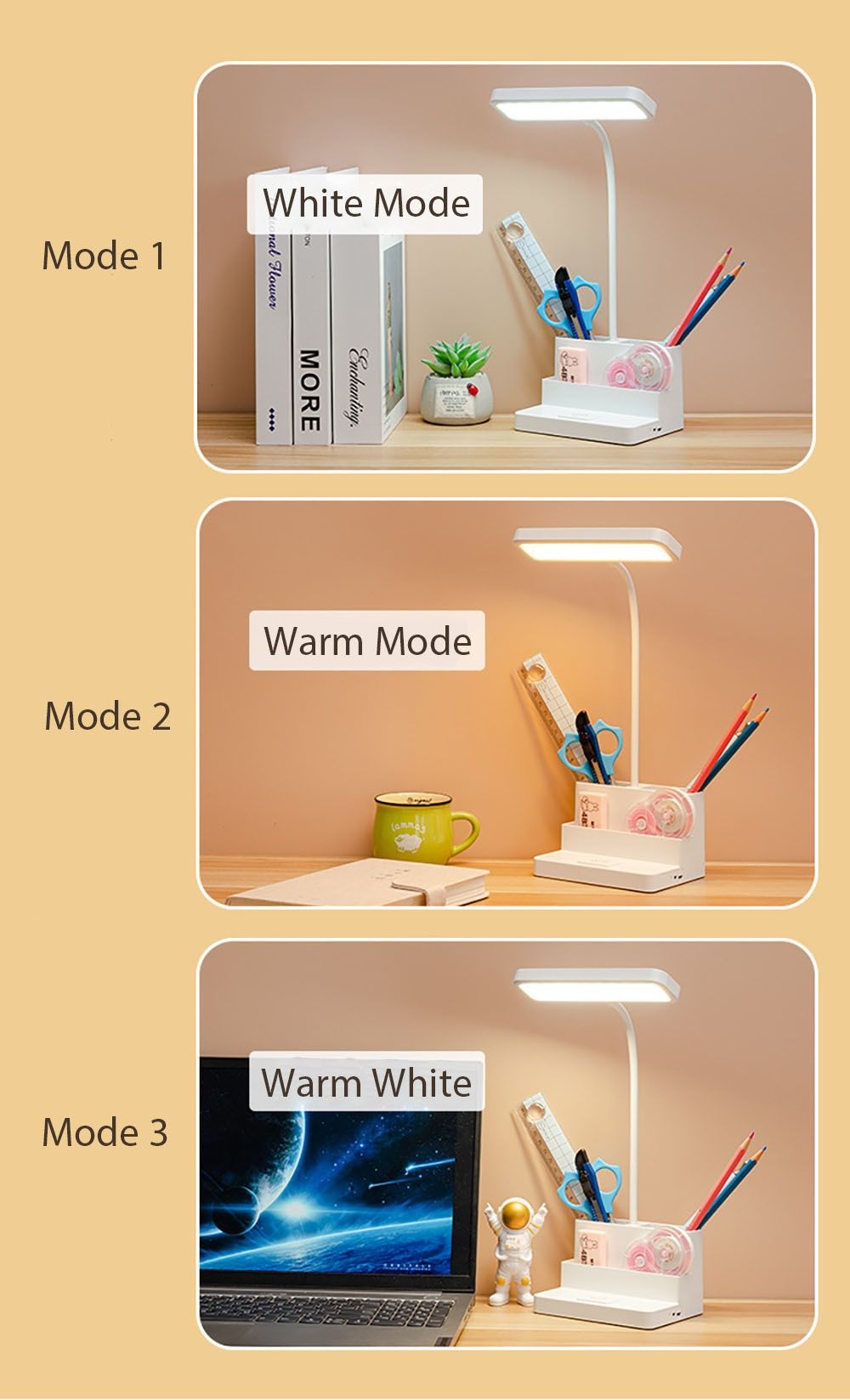 Яркая аккумуляторная настольная LED лампа + USB + блок / Акумуляторна
