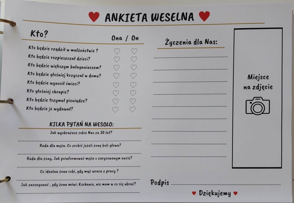 Ankiety weselne format a4