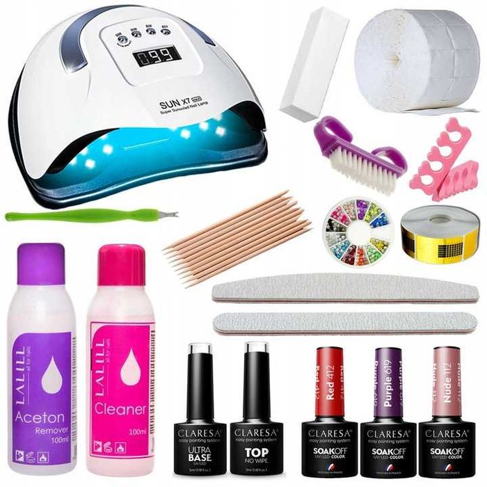 Mega Zestaw Do Paznokci Manicure Hybrydy Lampa UV Frezarka 7x Lakier