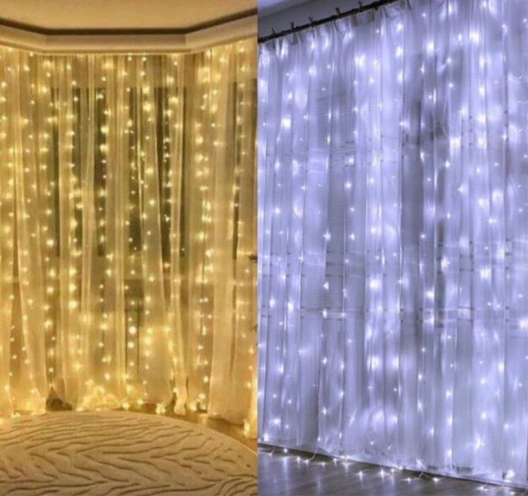 Гірлянда штора роса 3*3 м, 3*2 м, жовта біла led СУПЕР ЦІНА ОПТ