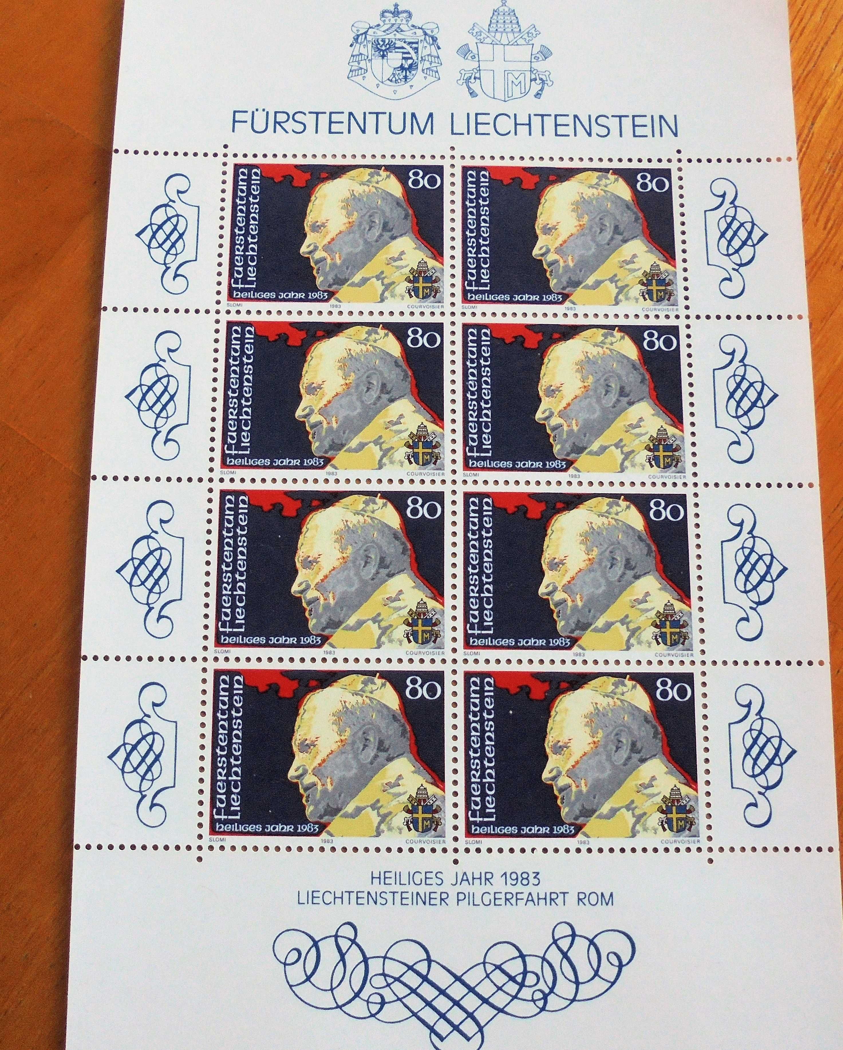 Bloczek znaczki Papież Jan Paweł II Lichtenstein 1983