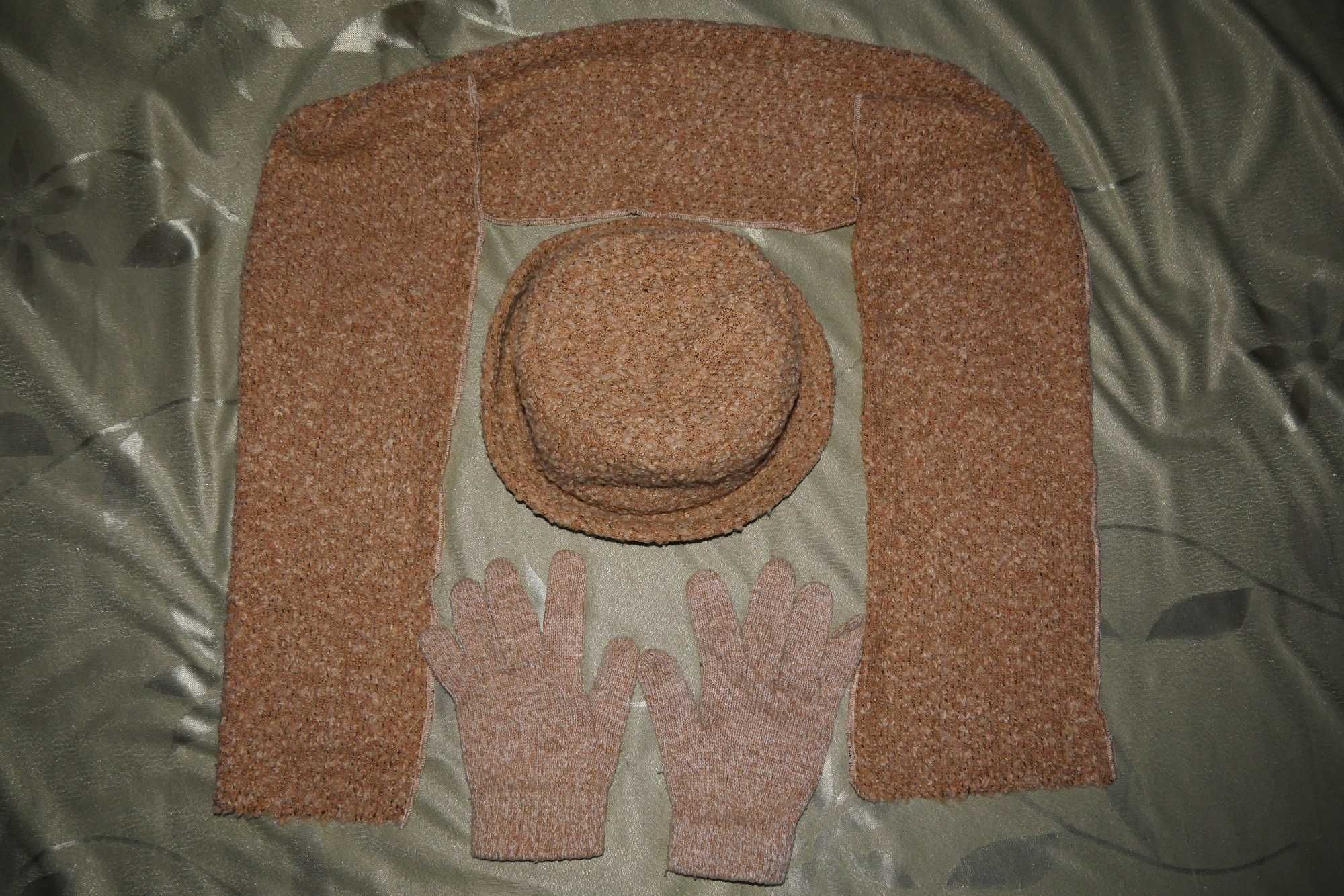 Komplet kapelusz filcowy akrylowy brązowy 54 – 58 + szalik rękawiczki