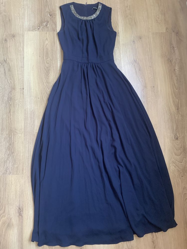 Długa elegancka granatowa sukienka rozm.34/36