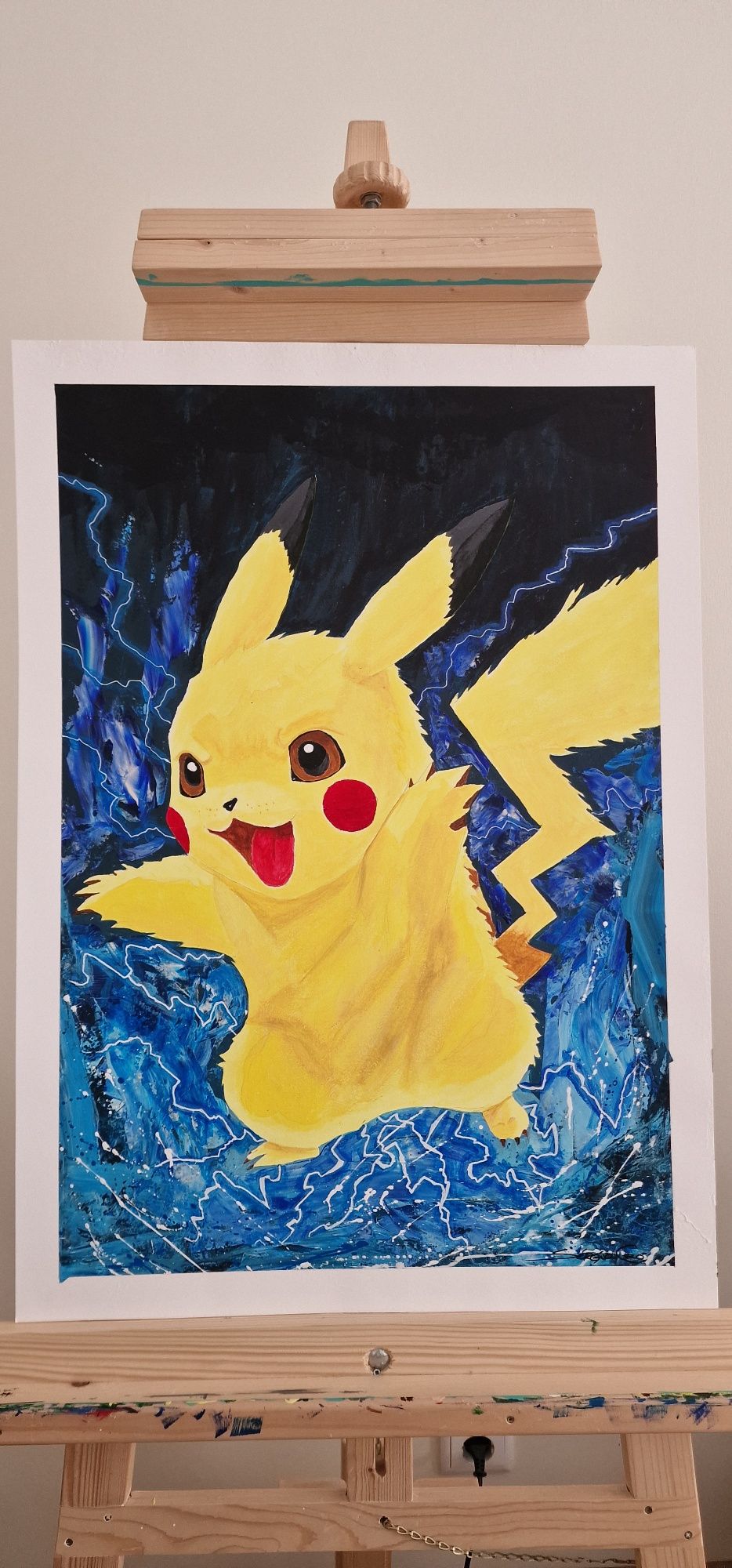 Pokémon Pikachu 50x70cm pintura em acrílico com moldura