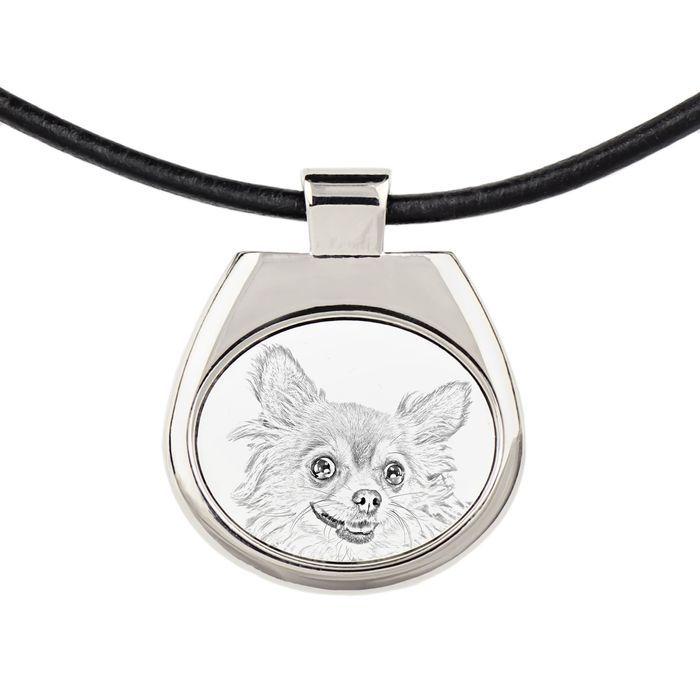 Chihuahua długowłosy zawieszka naszyjnik z psem Art-Dog