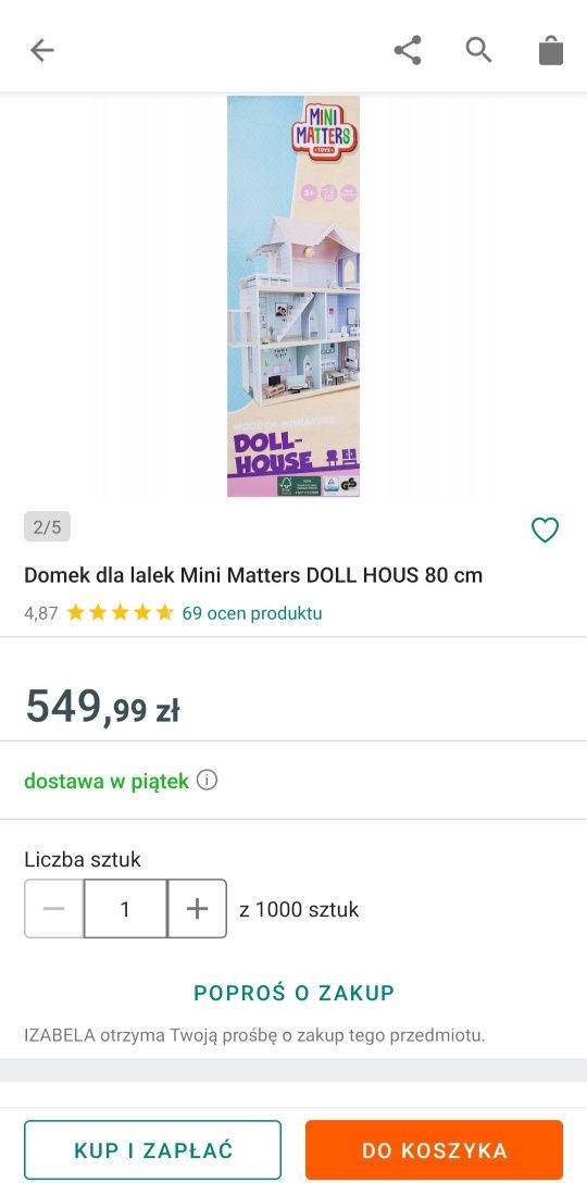 NOWY z 550zl domek+ MEBLE dzieci dla lalek drewniany 80cm