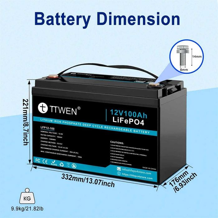 Аккумулятор TTWEN 12V 100Ah (LiFePo4, BMS)