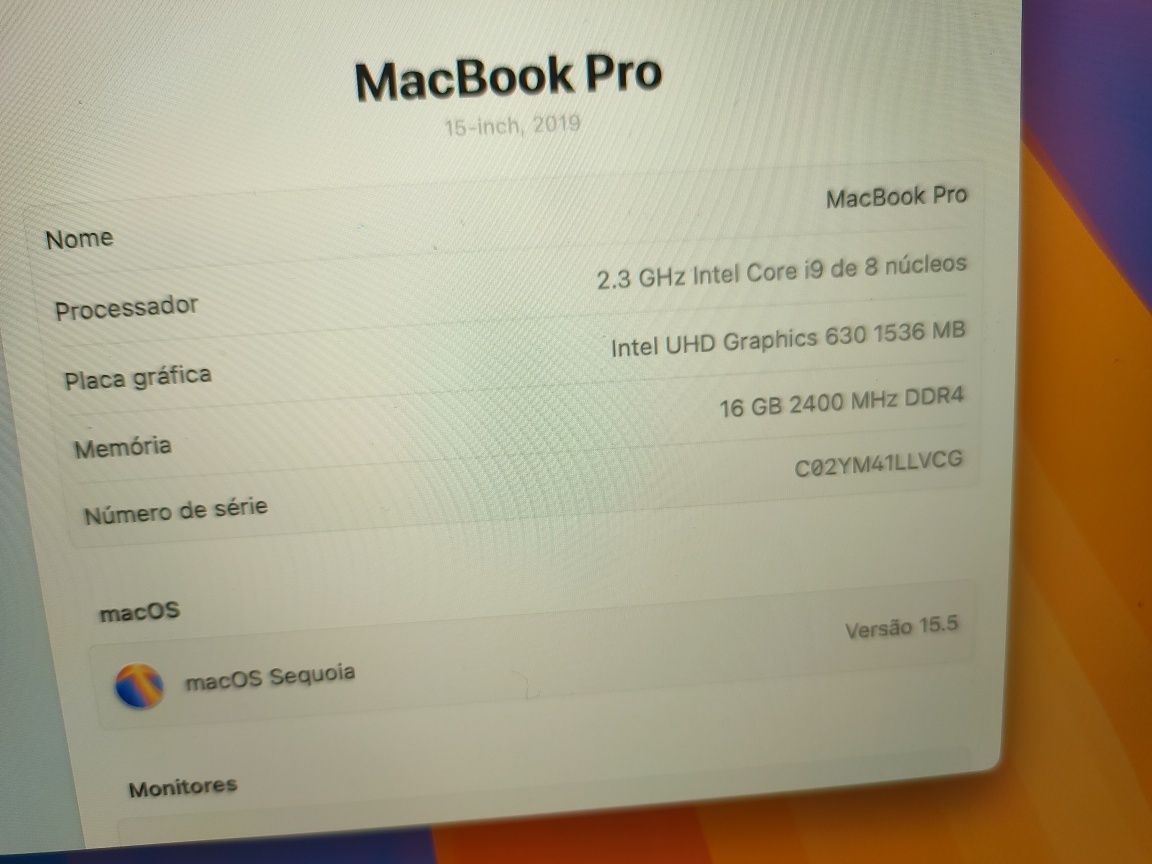 MacBook Pro 15" 2019 i9 16GB 500GB SSD + Software Pro Impecável