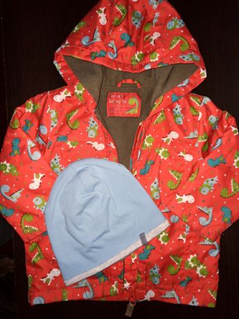Куртка деми 12-18 месяцев 80-86 см красная с динозаврами на мальчика