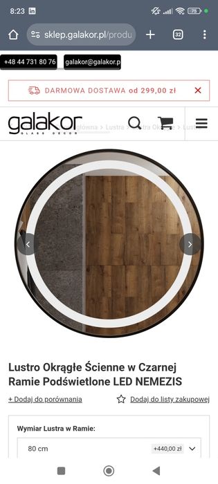 Nowe lustro LED w czarnej ramie 80 cm