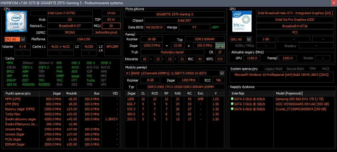 Najmocniejszy zestaw DDR3 po OC (i7-5775C, Z97XGaming 5, 2400Mhz CL10)