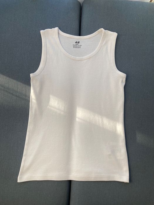 4 koszulki na ramiączkach 146 - 152 3 x biała z H&M i inna błękitna