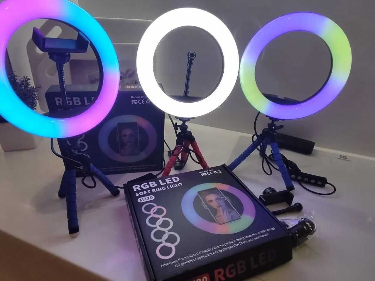 Кольцевая лампа, RGB-LED кольцо 20 см, Тринога для селфи 15 цветов