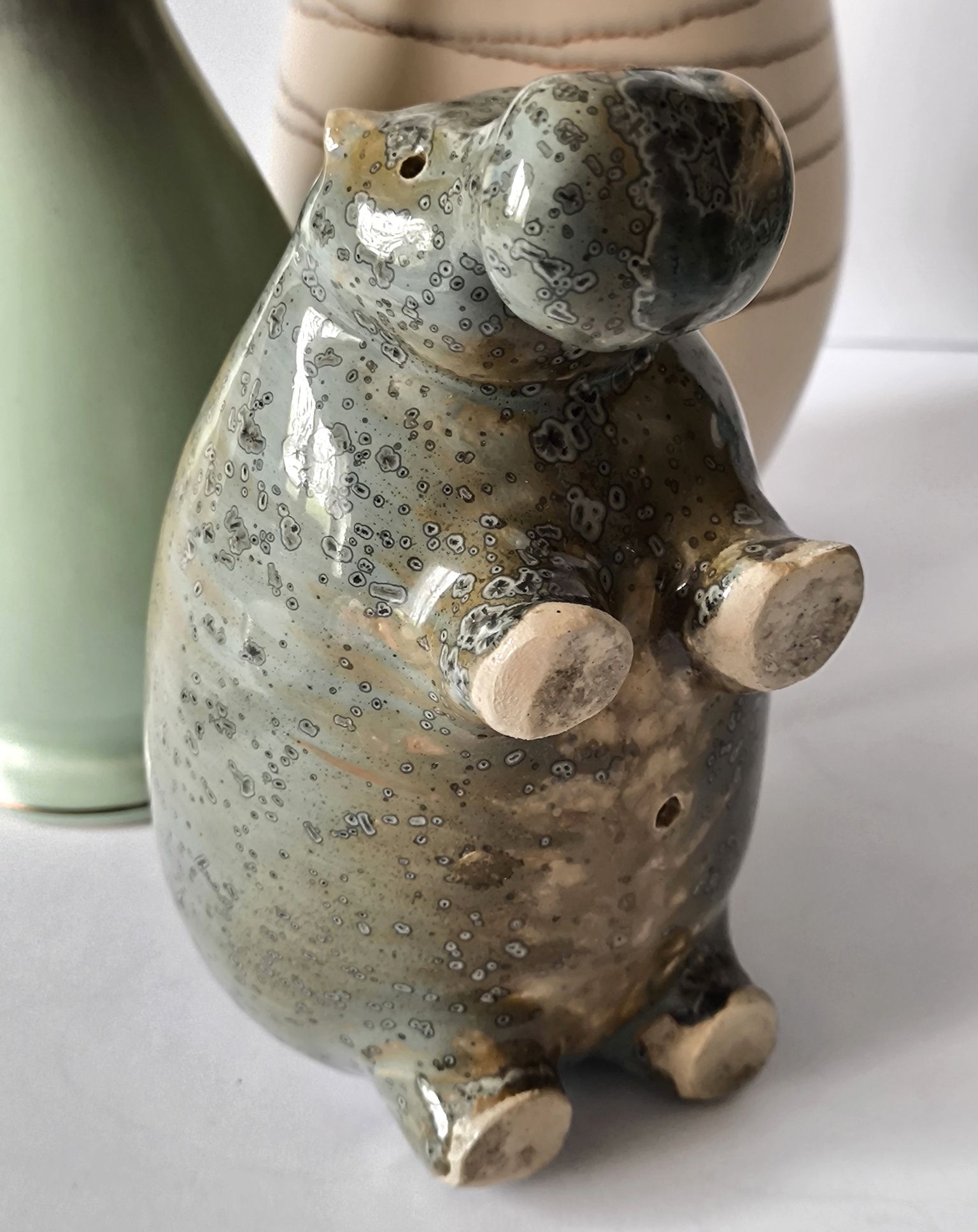 Figurka hipopotam piękna stara ceramika vintage