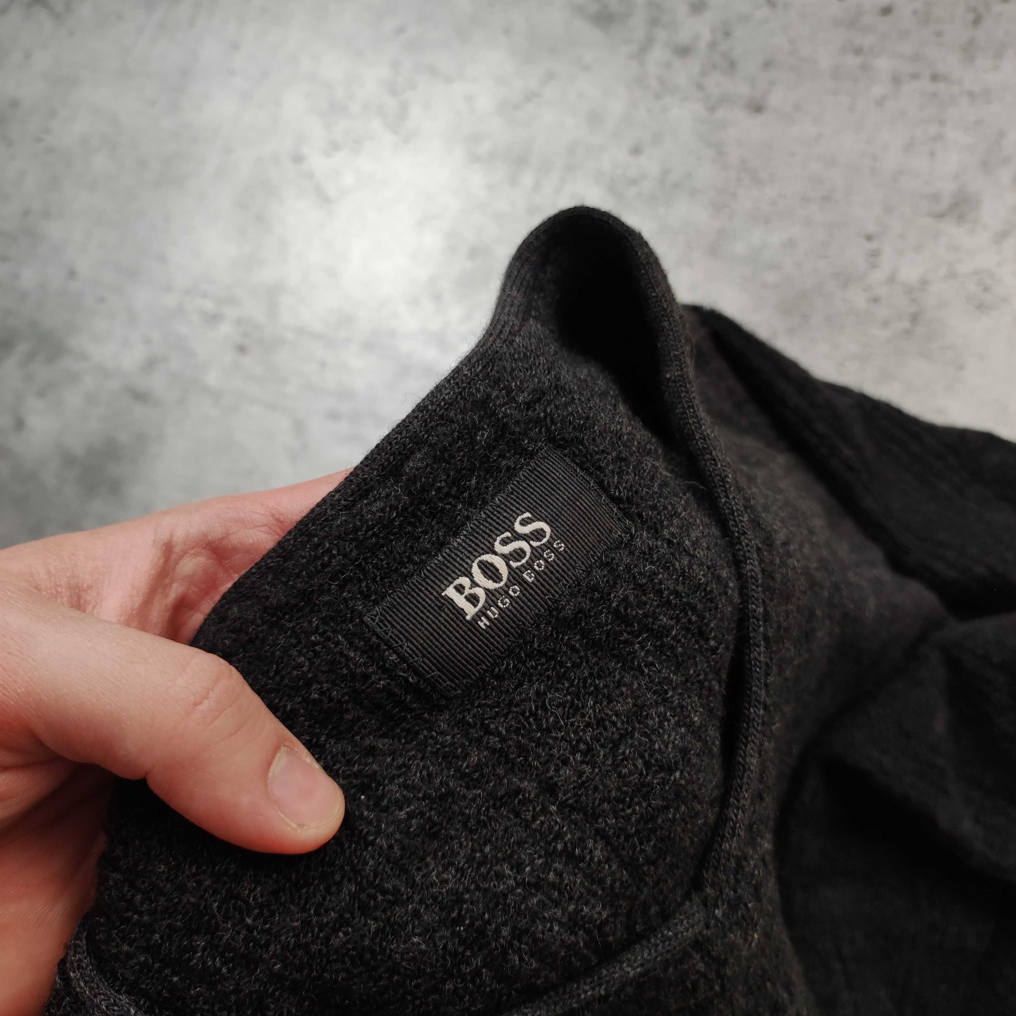 MĘSKI Elegancki Sweter Wełna PREMIUM Hugo Boss Małe Logo Kołnierzyk V