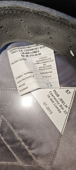 Czapka garnizonowa podoficera SW Służba Więzienna wyjściowa NOWA r.57