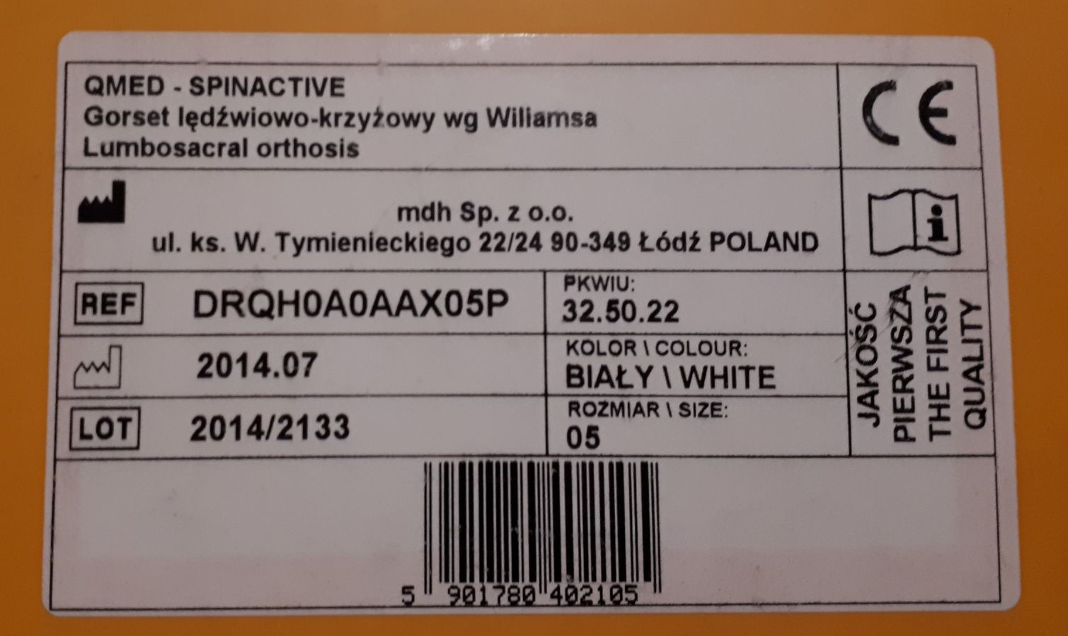 QMED Spinactive Gorset lędźwiowo-krzyżowy wg Williamsa rozmiar 5